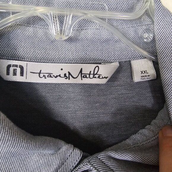 Travis Mathew Performance Polo Shirt XXL Gray & Blue Stripes Short Sleeve Golf - Picture 3 of 10